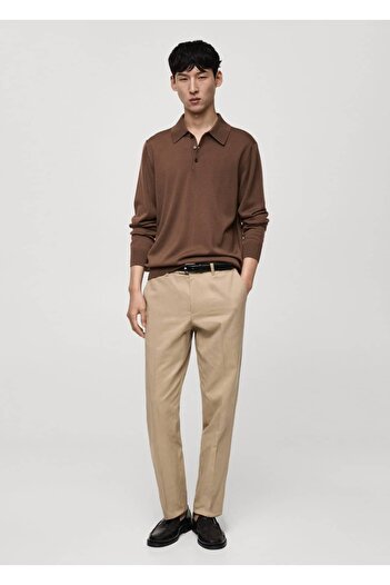 MANGO Man Langarm-Poloshirt aus 100 % Merinowolle