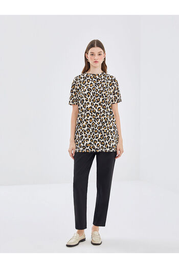 LC Waikiki Lcw Crew Neck Leopard Patterned Oversize Women's Tunic