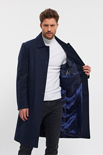 TREND KOMBİN Ανδρικό παλτό Navy Blue Long Regular Fit Stash