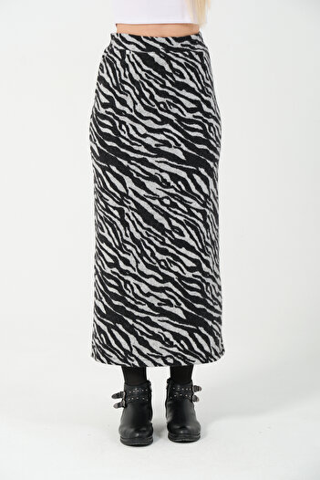 AVAVA Long Pencil Skirt Black Gray Zebra Pattern Flexible Lycra Jacquard Fabric