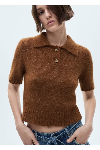 MANGO Woman Ribbed Detailed Knitwear Polo Shirt