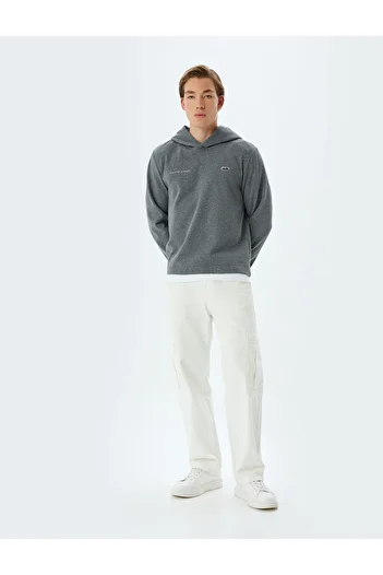 Koton Slogan Embroidered Washable Basic Cotton Blend Hooded Sweatshirt