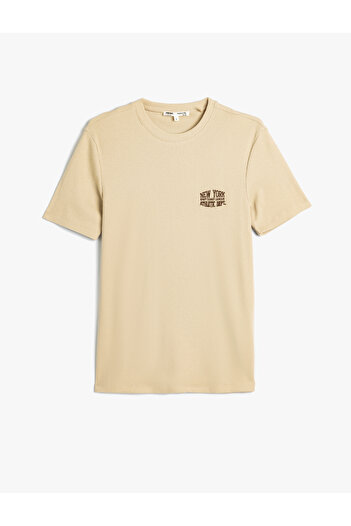Koton Cotton Slim Fit T-Shirt - Crew Neck, Short Sleeve and Embroidered Slogan