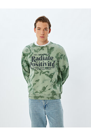 Koton Crew Neck Slogan Printed Raised Cotton Blend