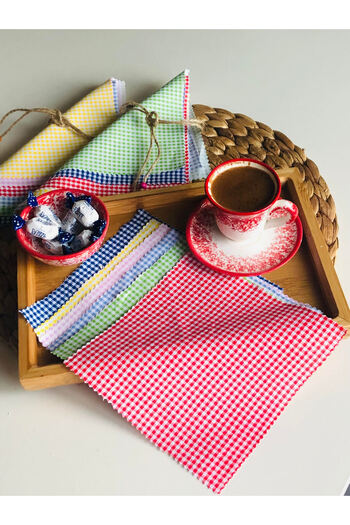Den Tasarım Hediyelik 6-Piece Checkered Colored Cocktail Napkin Coffee Side Presentation Napkin, Cocktail Napkin