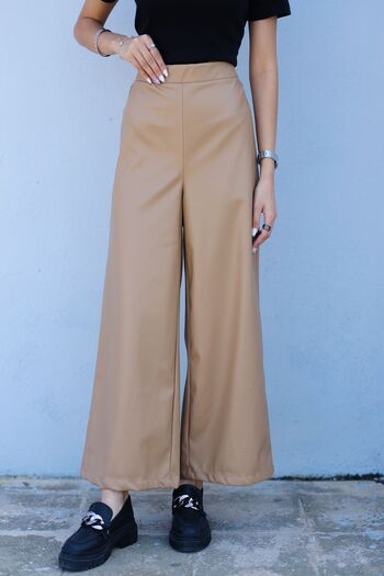 LOCCO Γυναικείο δερμάτινο φαρδύ παντελόνι Mink Color