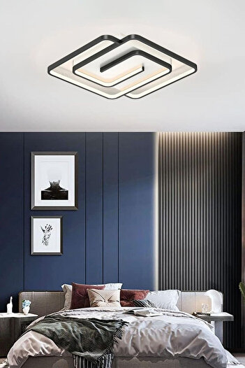 Lenart Lighting Labirent Model Tavan Led Avize,3 Renkli Led Avize,kumandalı Avize,kare Siyah Avize,plafonyer Avize