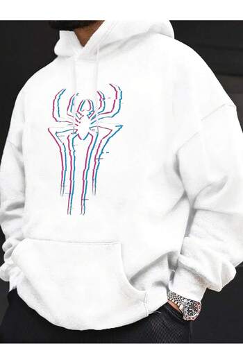 PENTHİLUS Φούτερ με κουκούλα με κουκούλα σε λευκό Oversize Neon Spider Logo