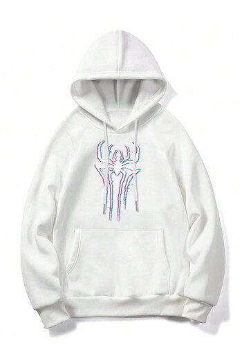 PENTHİLUS Φούτερ με κουκούλα με κουκούλα σε λευκό Oversize Neon Spider Logo