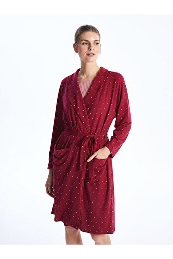 LC Waikiki Lw - Shawl Collar Polka Dot Long Sleeve Women's Dressing Gown