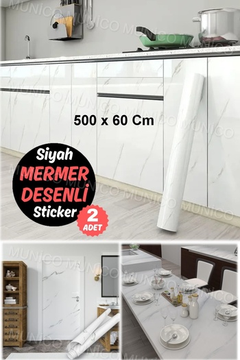 Gaggani 2 Adet 5 Metre x 60 Cm Beyaz Su Geçirmez ve Yağ geçirmez Kendinden Yapışkan Duvar Kağıdı Mermer Film