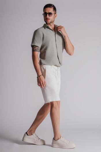 BRACCAS Чоловічі брюки з льону Relaxed Fit Chino Sort Ecru з боковими кишенями та еластичною талією