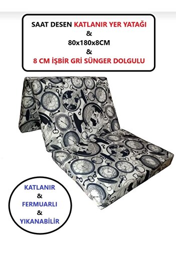Mor Minder Katlanır Yer Yatağı Tek Kişilik Sünger Katlanır Yatak 80x180 Cm 8 Cm Gri Kalın Sünger Saatli Model