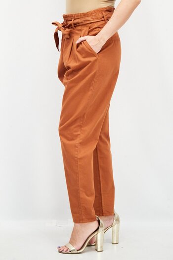 Esprit Women Regular Fit High Waist Pants, Rust