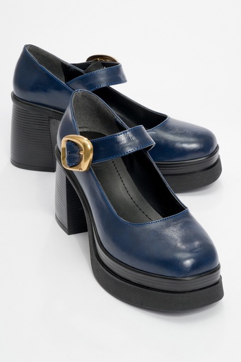 LuviShoes Ashes Laci Skin Gold Buckle Women's Platform Heeled Shoes