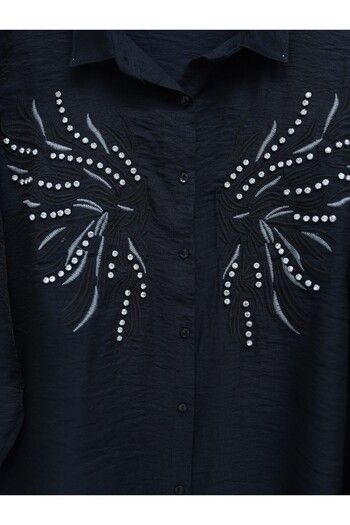 Modamorfo Stone and Embroidered Linen Shirt - Black