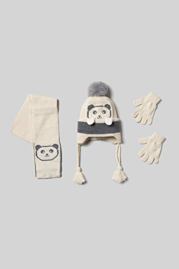 Krazber Beige Beret and Gloves Set for Baby Boy