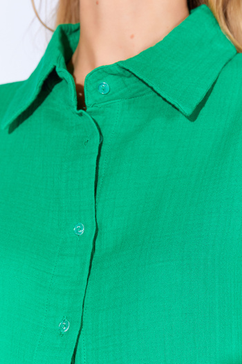 Manche Benetton Kolları Salaş Yıkamalı Müslin Oversize Rahat Kalıp Kadın Basic Gömlek| Mks166881-01