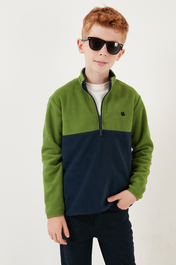 Lela Soft Textured Half Zipper Color Block Stand Collar Polar Unisex Children's Fleece5905004
