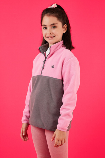 Lela Soft Textured Half Zipper Color Block Stand Collar Polar Unisex Children's Fleece5905004
