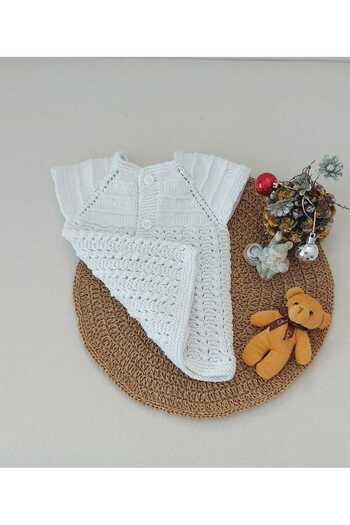 BEGİN 0-12 Months Baby Hand Knitted Cotton Vest - Buttoned Gift Birth Memory
