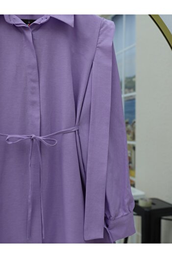 Modamorfo Length Buttoned Shoulder Detail Shirt -Lilac