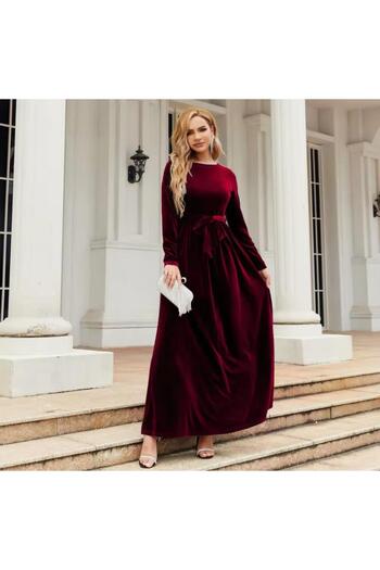 Styling Park Long Sleeve Belted Maxi Dress