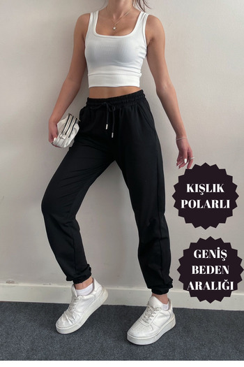 BANEGA Γυναικείο ύφασμα Diver Winter Fleece Jogger Ψηλόμεσο Μαύρο Φούτερ με τσέπες