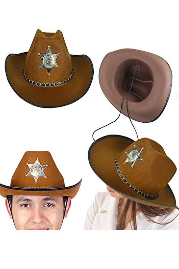Parti dolabı Halloween Brown Cowboy Sheriff Hat Adult Children Halloween Year-End Show 38X12Cm