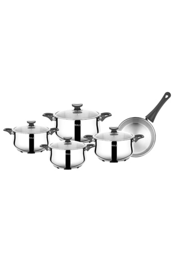 Vivaldi Vıvaldı Orchid Steel Pot Set 9 Pieces Black Cup Gorgel.0132