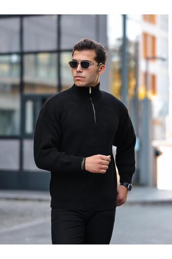 Valiberta Premium Half Zipper Turtleneck Sweater - Black