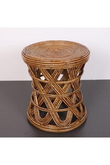 Mylamp Şölen 40x36 cm Doğal Kubu Rattan Sehpa & Tabure- Antik Renk