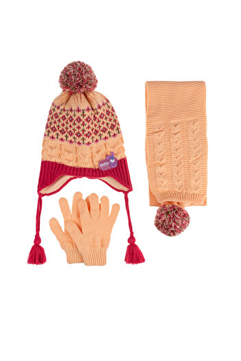 Aware Time Kitti 4-8 Years Old Baby Girl & Child Accessory Fleece Inside Scarf Beanie Gloves Set of 3