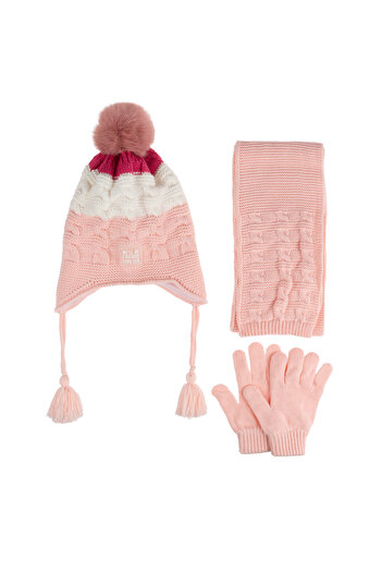 Aware Time Kitti 4-8 Years Old Baby Girl & Child Accessory Fleece Inside Scarf Beanie Gloves Set of 3