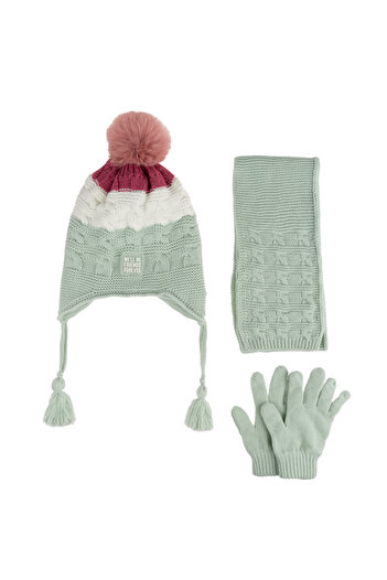 Aware Time Kitti 4-8 Years Old Baby Girl & Child Accessory Fleece Inside Scarf Beanie Gloves Set of 3