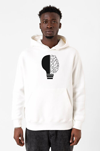 Tshirthane Lightbulb & Brain Білий чоловічий 3-панельний світшот з капюшоном