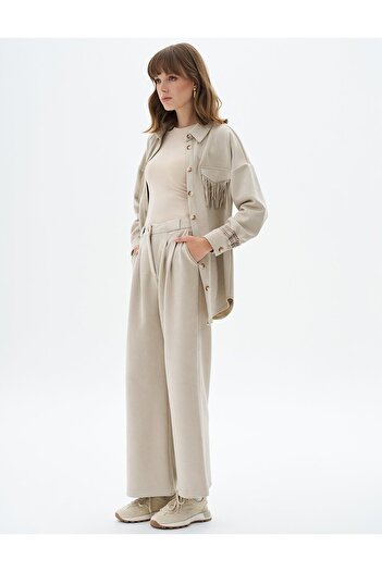 Kayra Cream Colored Pleated Suede Pants