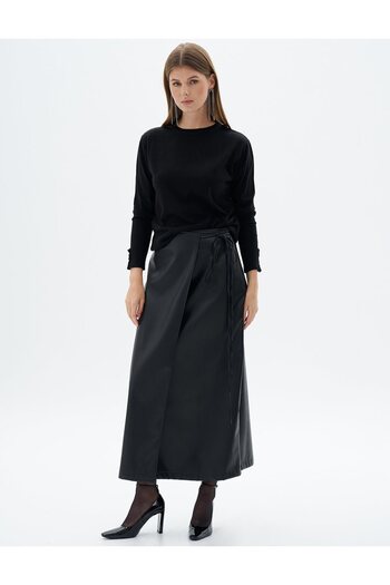 Kayra Black Faux Leather Wrap Skirt