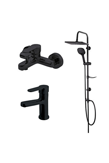 Newarc Domino Black Bathroom - Sink Faucet and Bold Shower Unit 910530 B- 971521 B- 971511 B