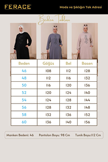 Ferace Women's Large Size Top-Bottom Set with Pockets and Stone Embroidery