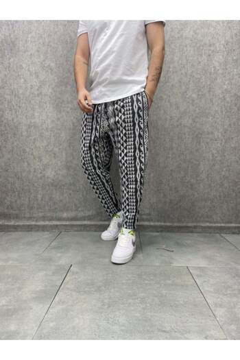FıttingRoom Aztec Pattern Baggy Trousers with Elastic Waist