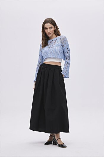 SHERIN Blue Detailed Knitwear Crop