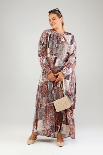 Ferace Viscose Hijab Comfortable Fit Large Size Women's Dress - Mink