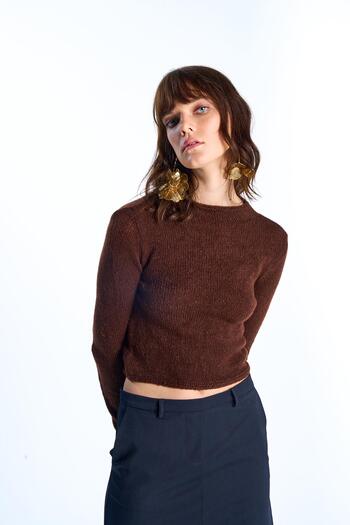 SHERIN Brown Knitwear Crop Sweater