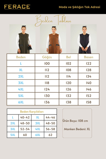 Ferace Women's Long Sleeveless Zippered Vest with Leather Pockets Ottoman Bitter Brown