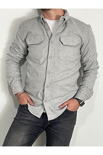 Sobe Hediyelik Gray Lumberjack Fabric Winter Stamp Cotton Shirt
