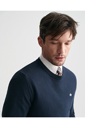 Gant Erkek Lacivert Regular Fit Bisiklet Yaka Kazak