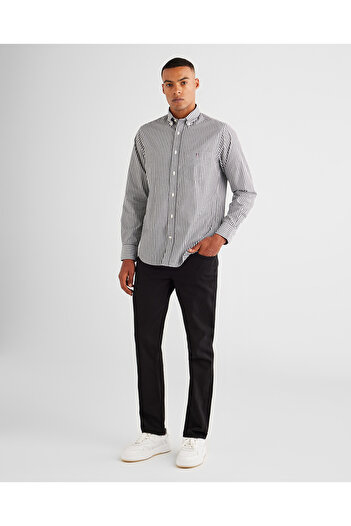 Gant Erkek Siyah Regular Fit Düğmeli Yaka Çizgili Gömlek