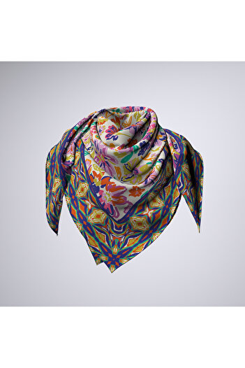 Modabutik Pastel Çiçek Desenli Bandana / Fular Dg9718_01 70x70