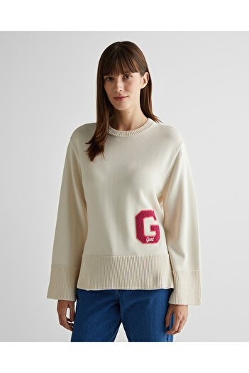 Gant Kadın Krem Oversize Fit Bisiklet Yaka Logolu Kazak